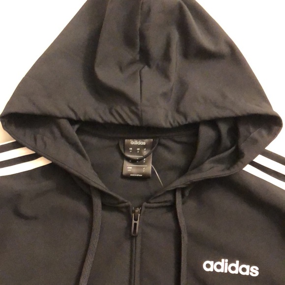 NWT Adidas Men's Essentials 3-stripes Woven Windbreaker Size Medium Black - Picture 3 of 5